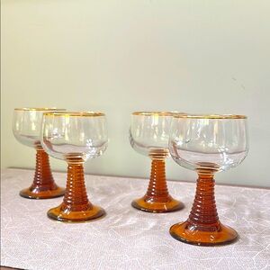 Vintage Amber Stemmed Cordial Glasses Set of 4
